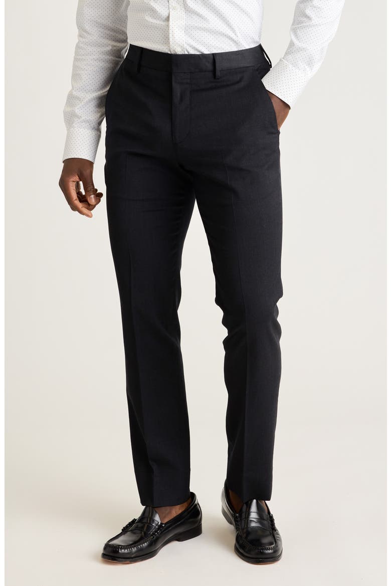 Jetsetter Flat Front Hemmed Stretch Wool Dress Pants, Main, color, CHARCOAL