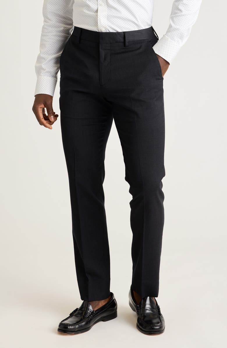 Bonobos Jetsetter Flat Front Hemmed Stretch Wool Dress Pants, Main, color, Charcoal