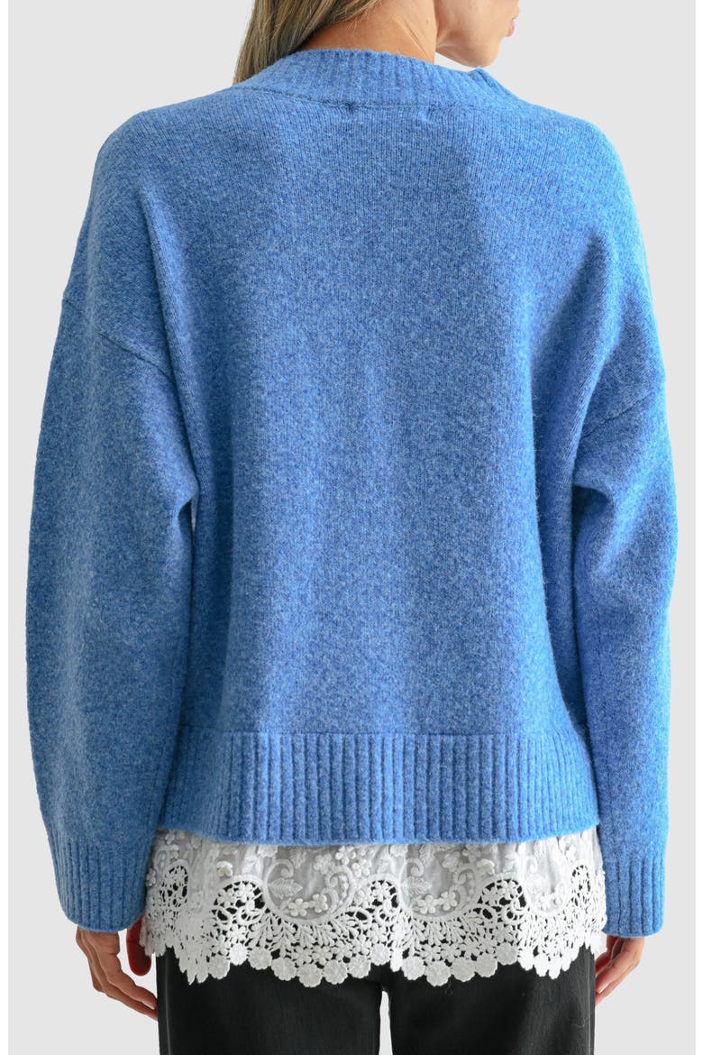 Lace Hem V-Neck Sweater, Alternate, color, CORNFLOWER BLUE