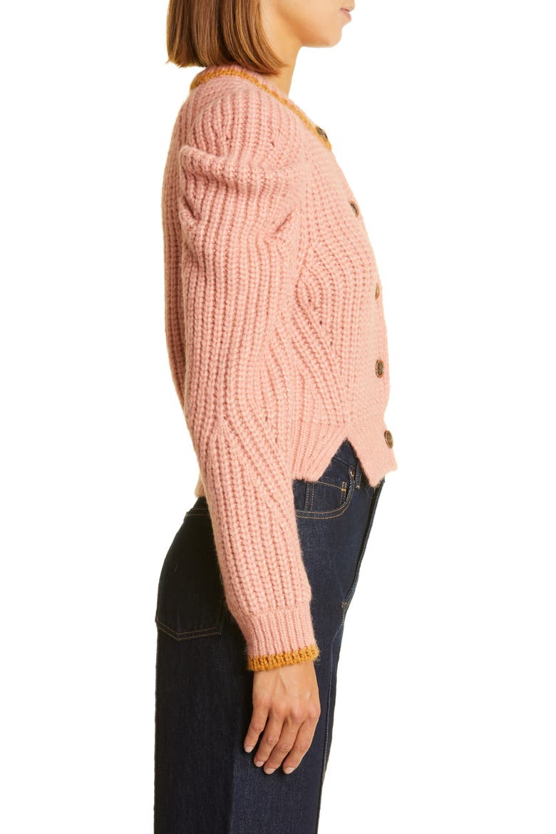 Elle Puff Sleeve Cardigan, Alternate, color, ROSEWOOD