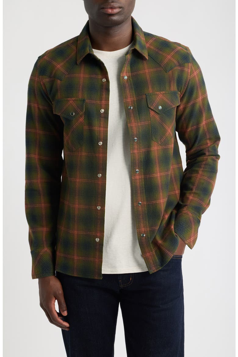 Wyatt Plaid Long Sleeve Western Shirt, Main, color, OLIVE/ NAVY PLAID