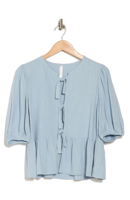 Renee C Tie Front Peplum Top In Sky Blue
