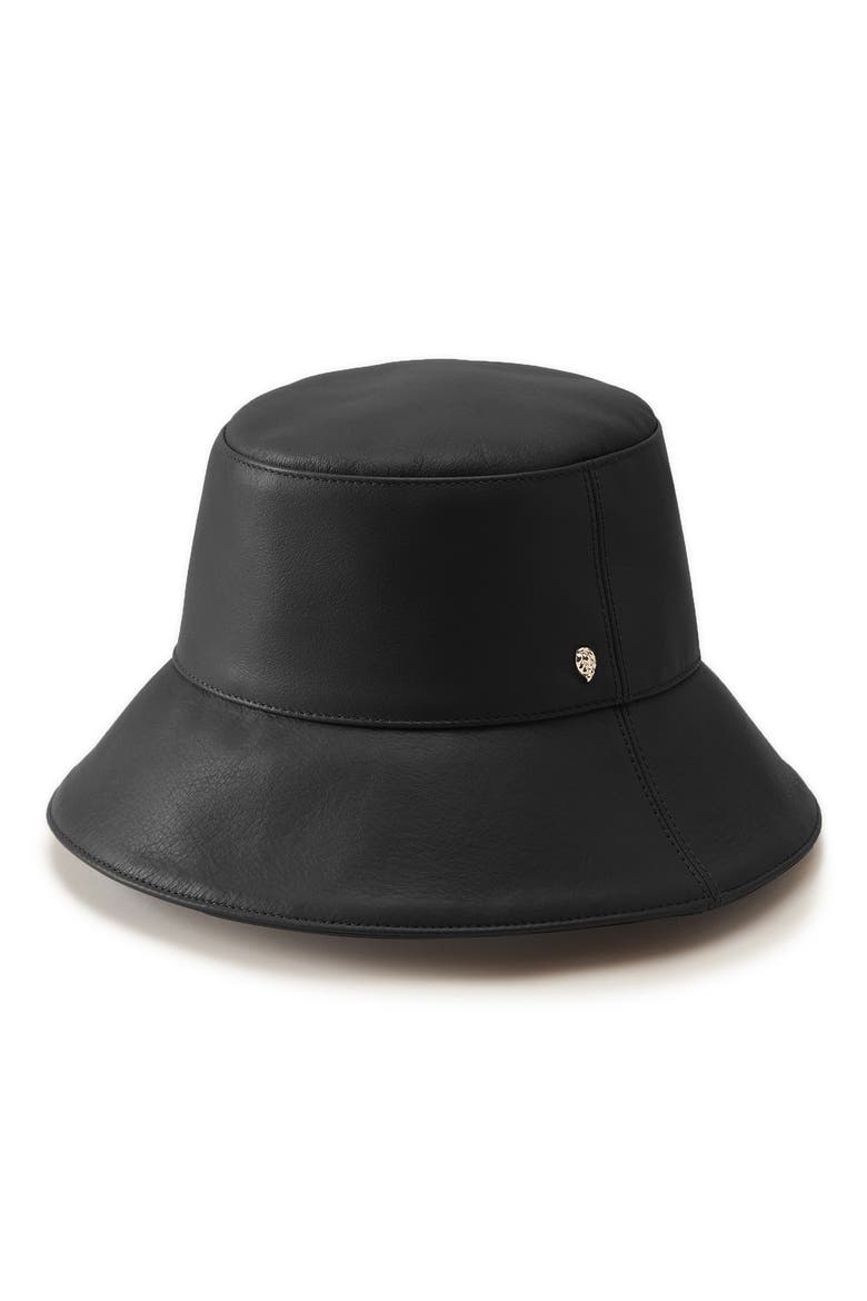 Ezra Leather Bucket Hat, Main, color, BLACK