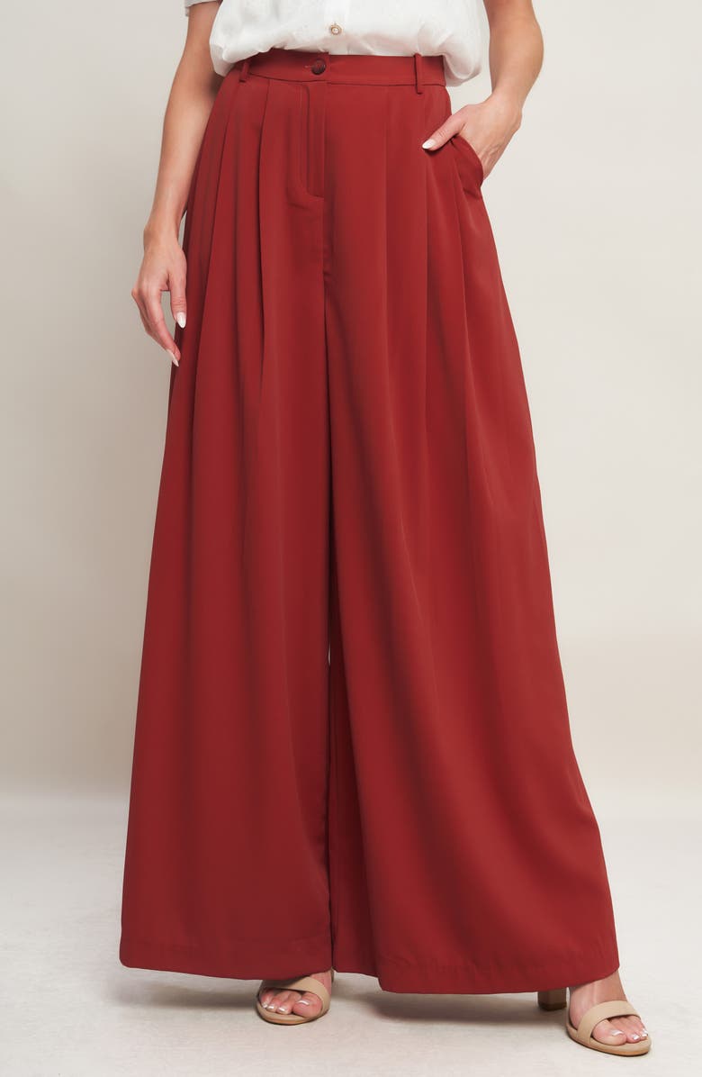 FLYING TOMATO Pleated Front Wide Leg Pants, Alternate, color, Ruby