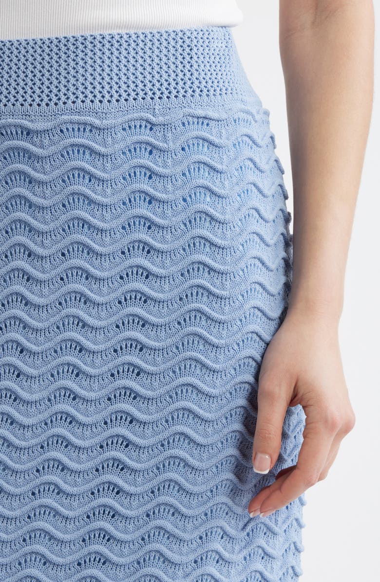 Bernardo Wave Pointelle Knit Skirt, Alternate, color, Blue Heron