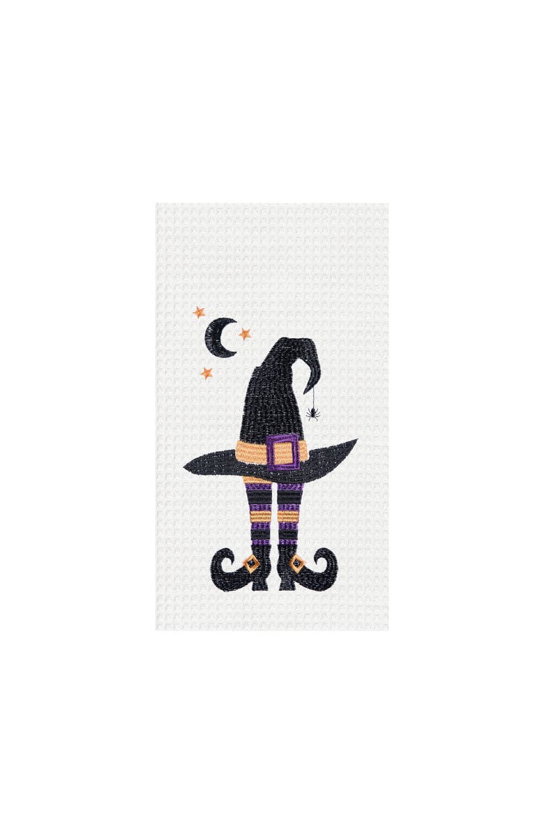 C&F Home Witchy Hat with Waning Crescent Moon Halloween Embroidered Cotton Waffle Weave Dishtowel, Main, color, Black