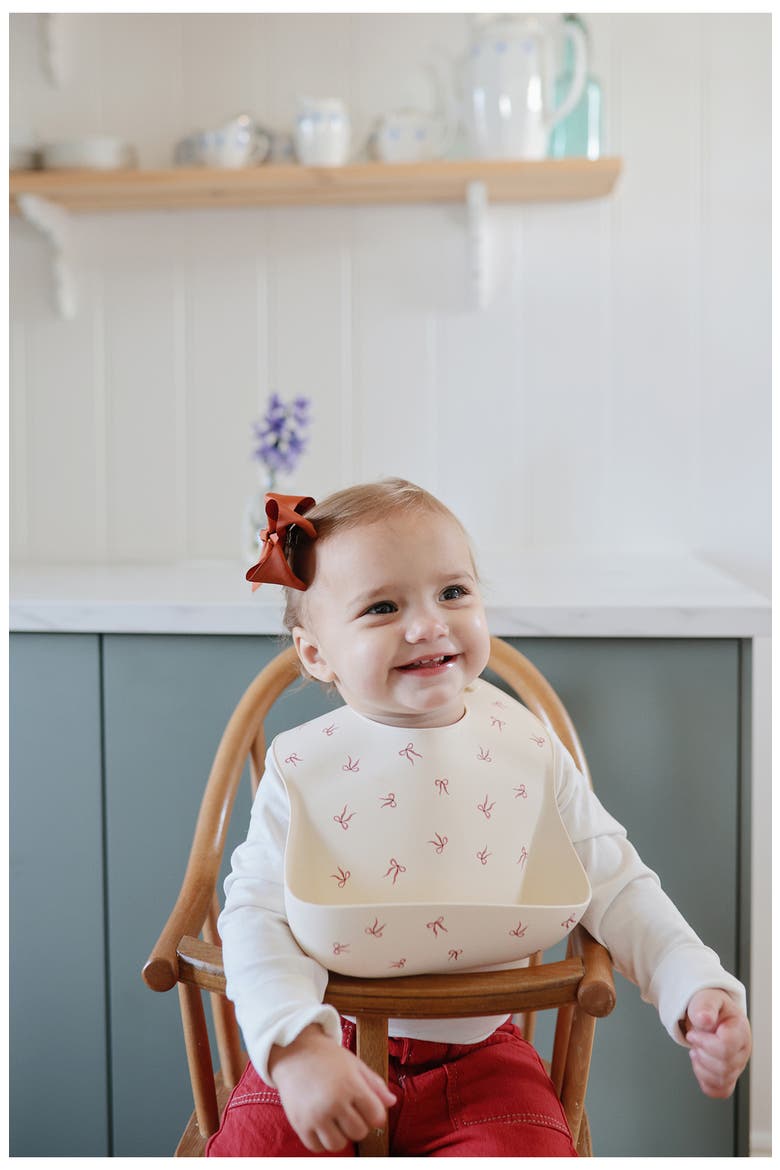 Silicone Bib, Alternate, color, IVORY/ PINK BOW