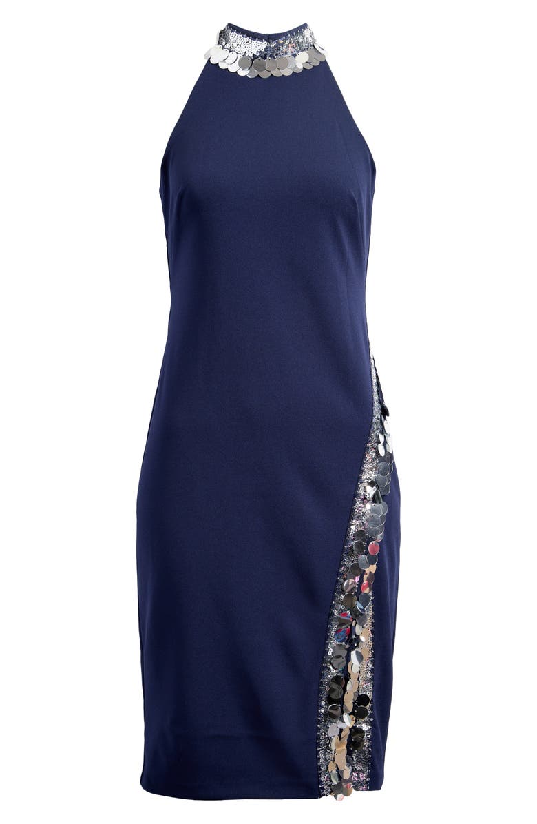Vince Camuto Pailette Sequin Mock Neck Sheath Dress, Alternate, color,