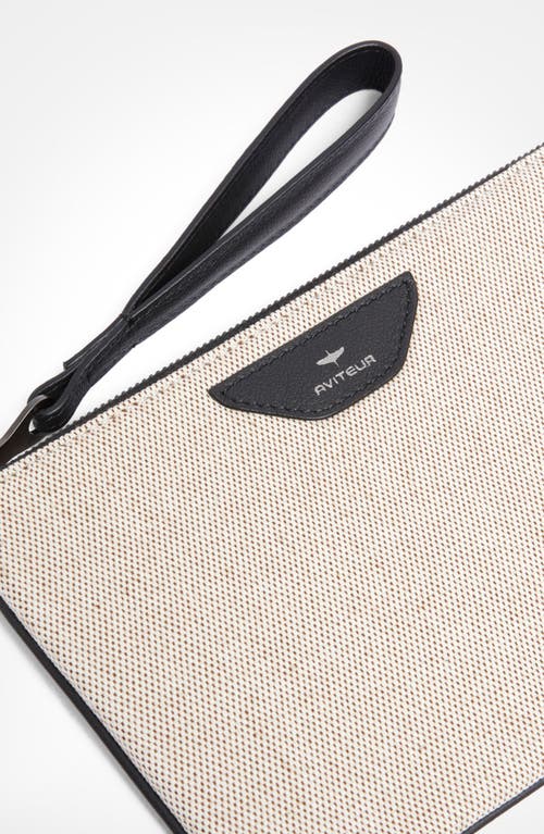 Aviteur Canvas Leather Trim Travel Pouch In Black