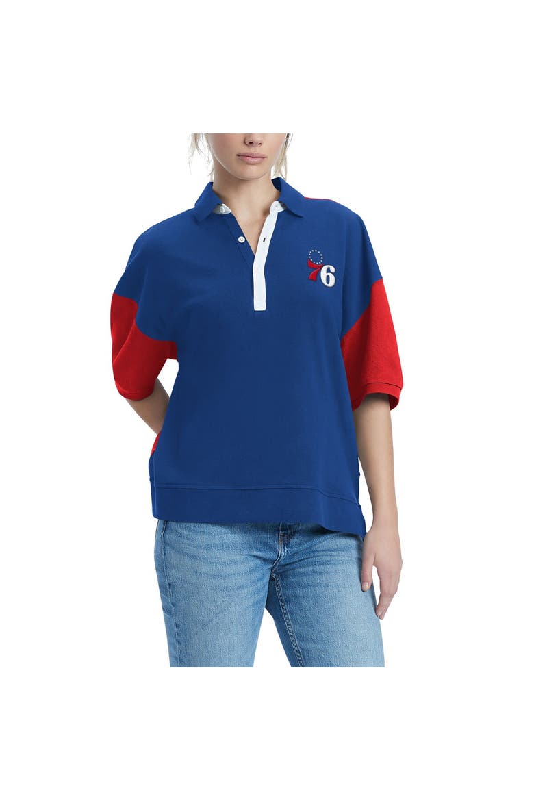 Women's Tommy Jeans Royal Philadelphia 76ers Taya Puff Sleeve Pique Polo Shirt, Main, color, Royal