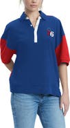 TOMMY JEANS Women's Tommy Jeans Royal Philadelphia 76ers Taya Puff Sleeve Pique Polo Shirt