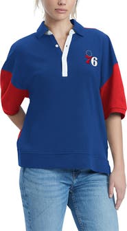 TOMMY JEANS Women's Tommy Jeans Royal Philadelphia 76ers Taya Puff Sleeve Pique Polo Shirt