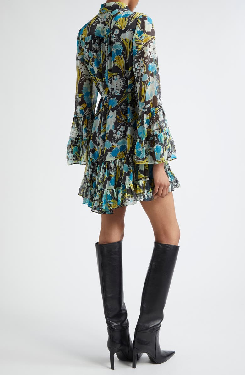 Cinq à Sept Lyra Tossed Floral Long Sleeve Minidress, Alternate, color, Obsidian Multi
