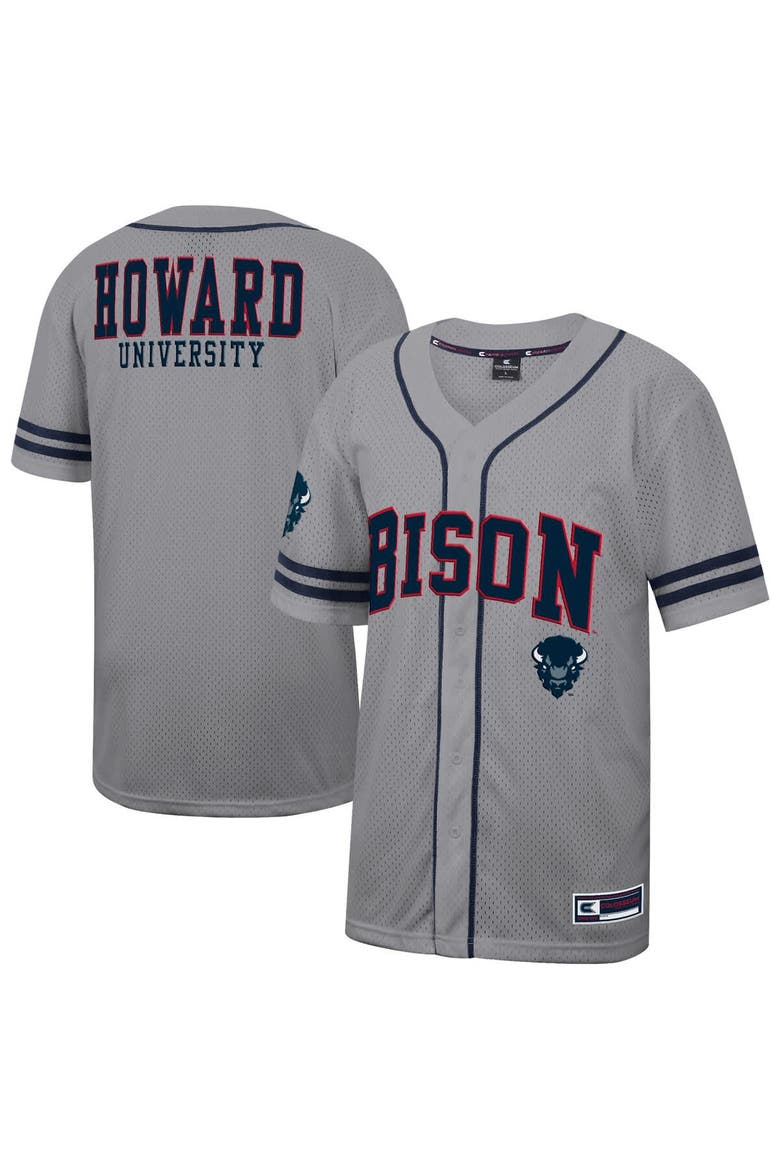 Men's Colosseum Gray Howard Bison Free Spirited Baseball Jersey, Main, color, Gray