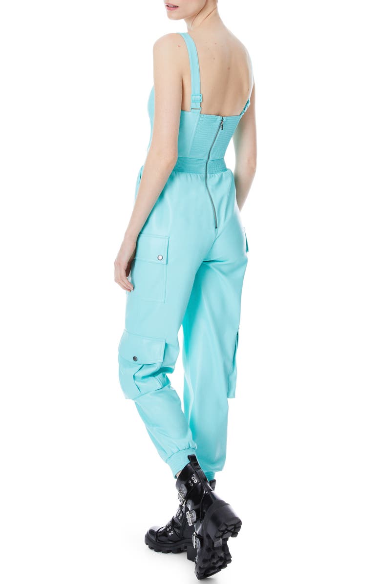 Alice + Olivia Frida Faux Leather Bustier Cargo Jumpsuit, Alternate, color, 