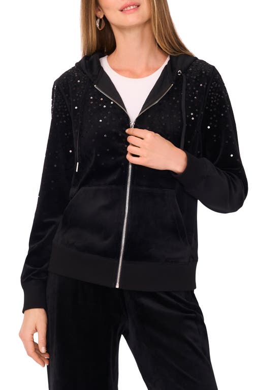 Vince Camuto Plus Size Velour Zip-front Hoodie Jacket In Black