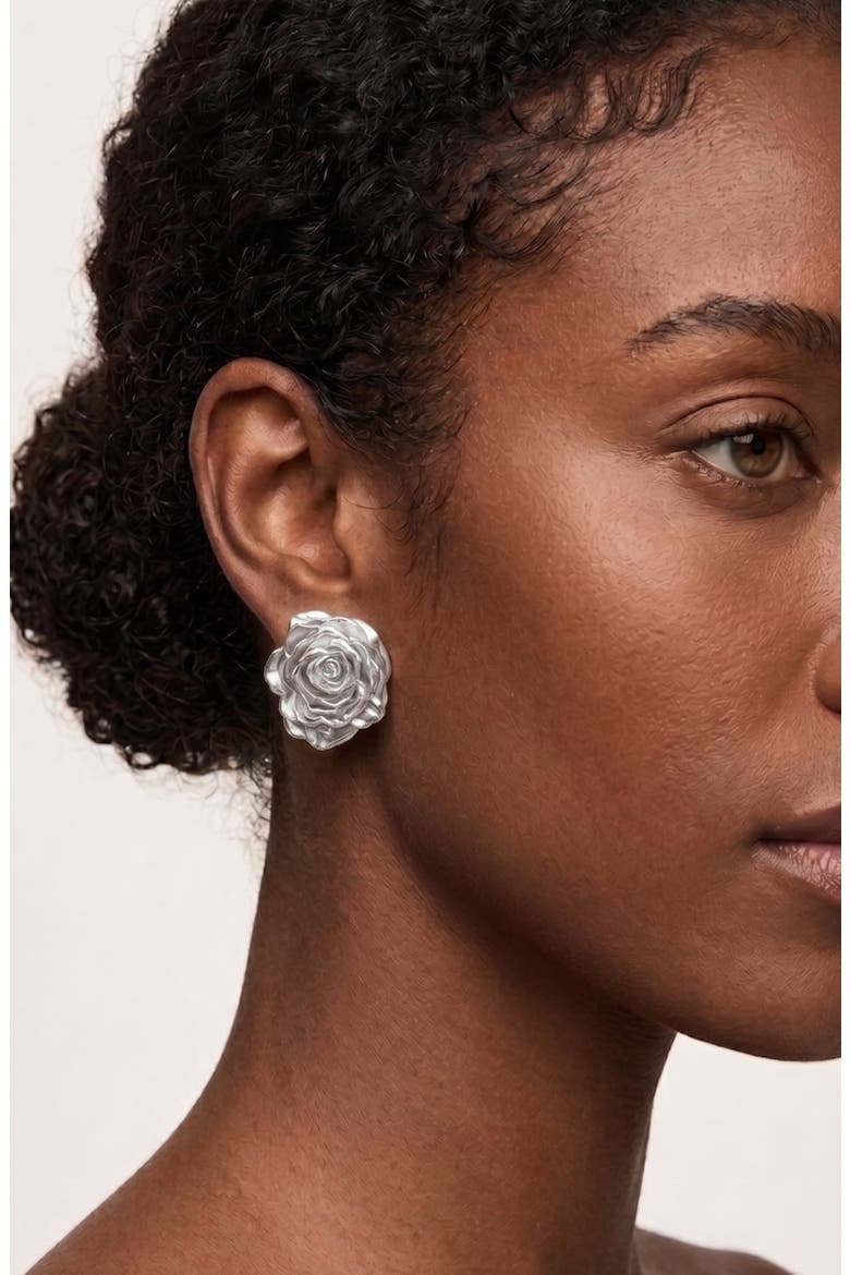Rose Statement Stud Earrings, Alternate, color, SILVER