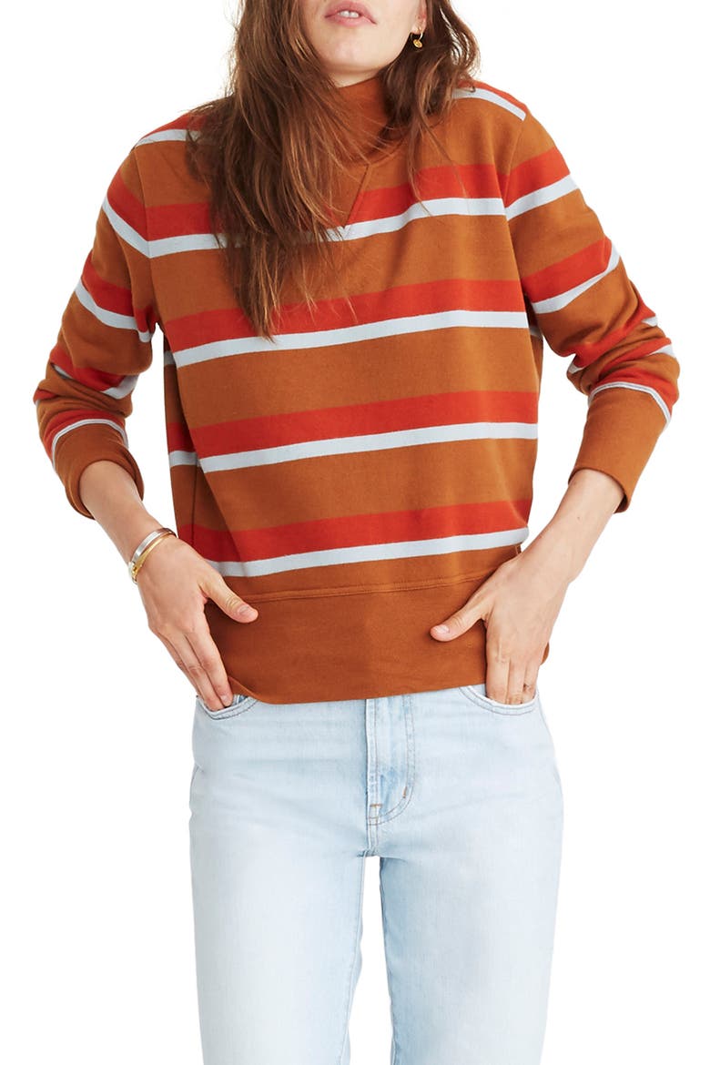Stripe Turtleneck Sweatshirt, Main, color, BURNT SIENNA