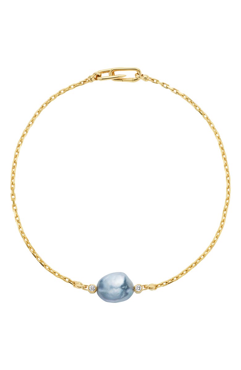 Uniform Object Machina Akoya Pearl & Bezel Set Diamond Necklace, Alternate, color, Yellow Gold