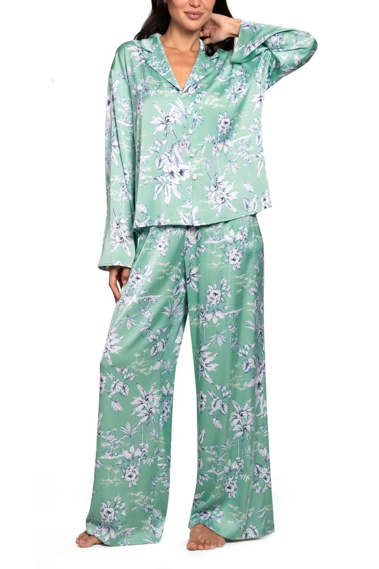 Floral Satin Pajamas, Main, color, GREEN