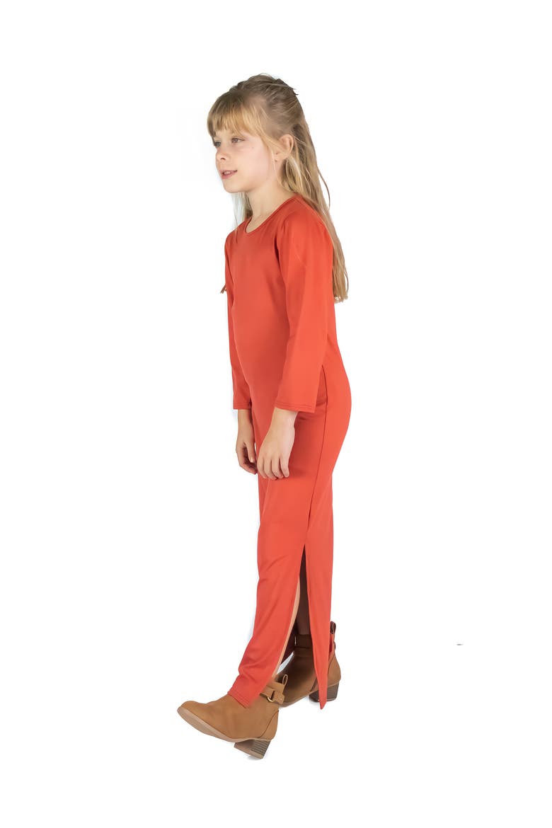 Long Sleeve Side Slit Maxi Dress Solid Color, Alternate, color, Rust