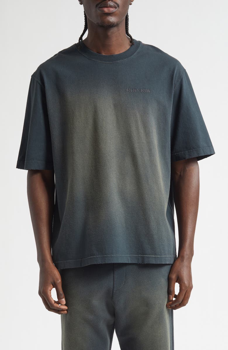 Golden Goose Gender Inclusive Journey Garment Dyed Logo T-Shirt, Main, color, Bleached Washed Black