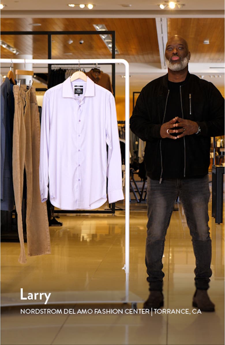 Slim Fit Flower Geo Print Recycled Performance Stretch Dress Shirt, sales video thumbnail