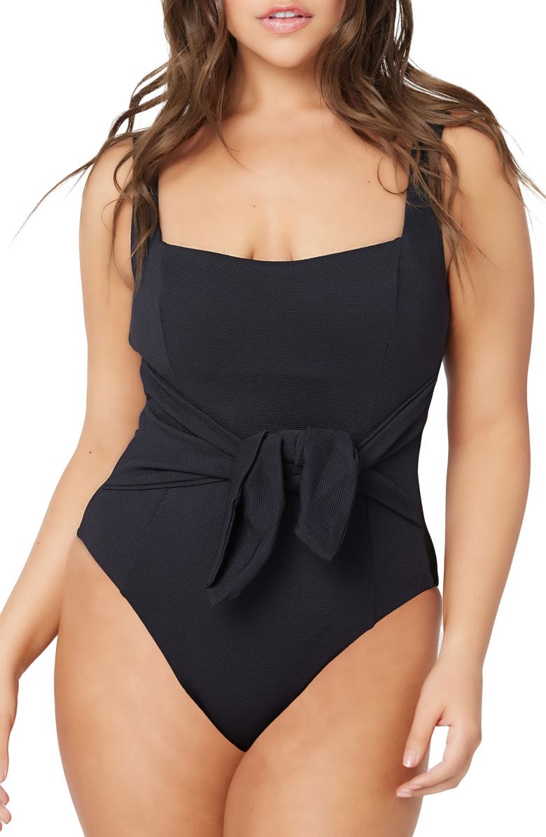 LSPACE Balboa Tie Waist One-Piece Swimsuit, Alternate, color, Black