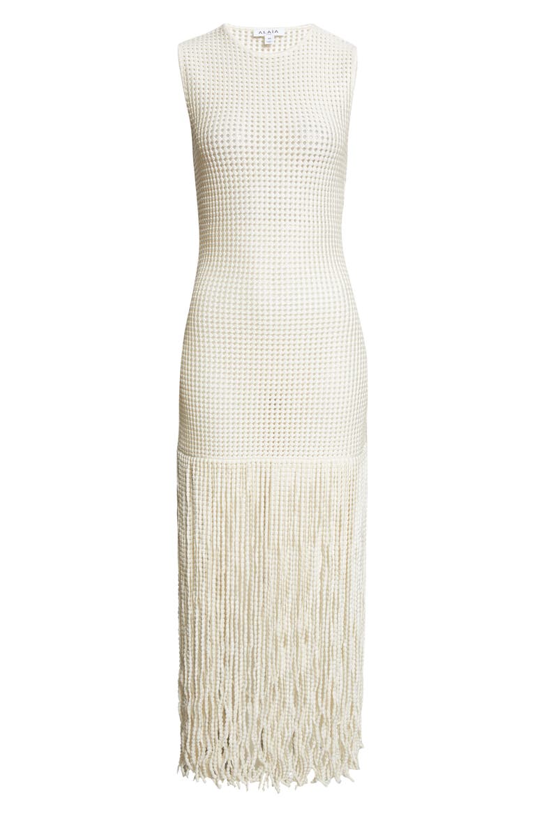 Fringe Mesh Knit Maxi Dress, Main, color, BLANC NATUREL