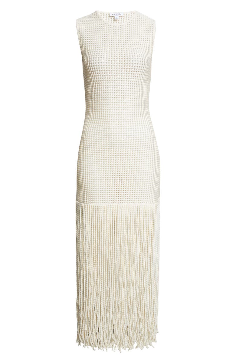 Alaïa Fringe Mesh Knit Maxi Dress, Main, color, Blanc Naturel