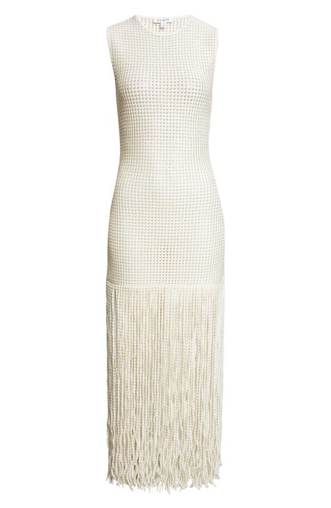 Fringe Mesh Knit Maxi Dress
