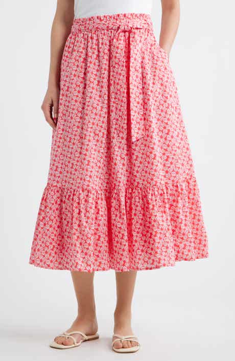 Tie Waist Tiered Midi Skirt