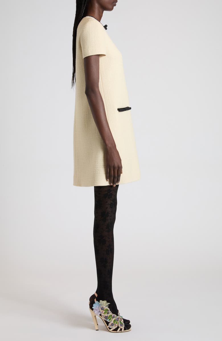 Valentino Bow Detail Virgin Wool Blend Tweed Minidress, Alternate, color, Beige/ Black