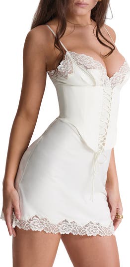 Soraya Lace Trim Satin Minidress with Detachable Corset