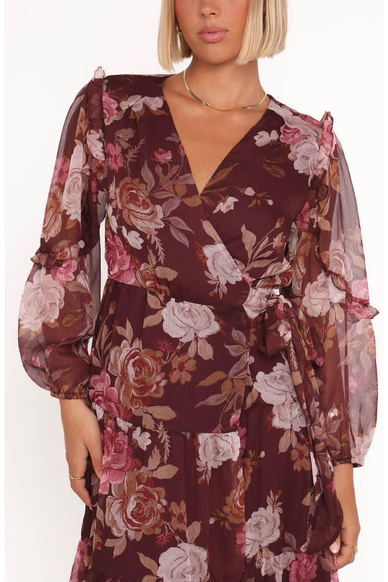 Korina Floral Long Sleeve Wrap Dress, Alternate, color, BURGUNDY BRANDY BLOOM