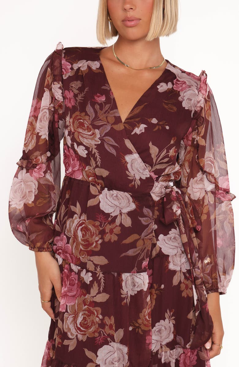 Petal & Pup Korina Floral Long Sleeve Wrap Dress, Alternate, color, Burgundy Brandy Bloom