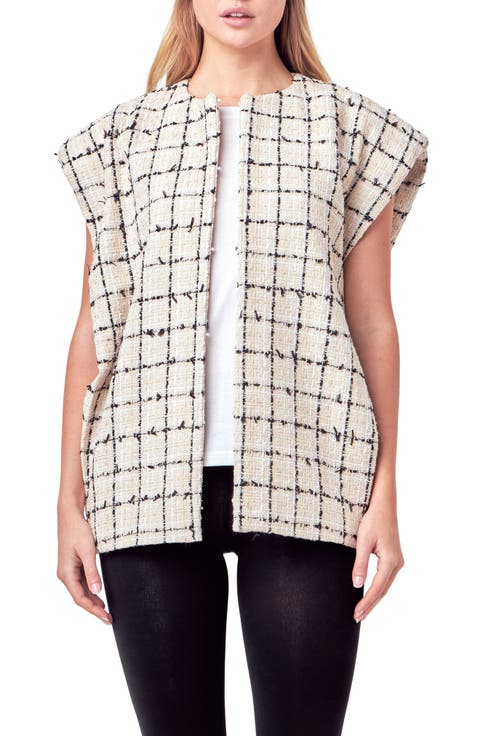 Check Cap Sleeve Tweed Jacket