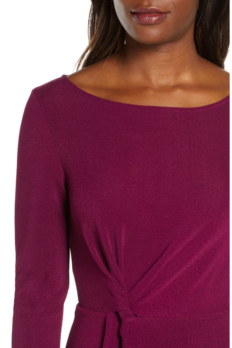 Erin Knot Waist Long Sleeve Textured Crepe Dress, Alternate, color, TEXTURED CREPE