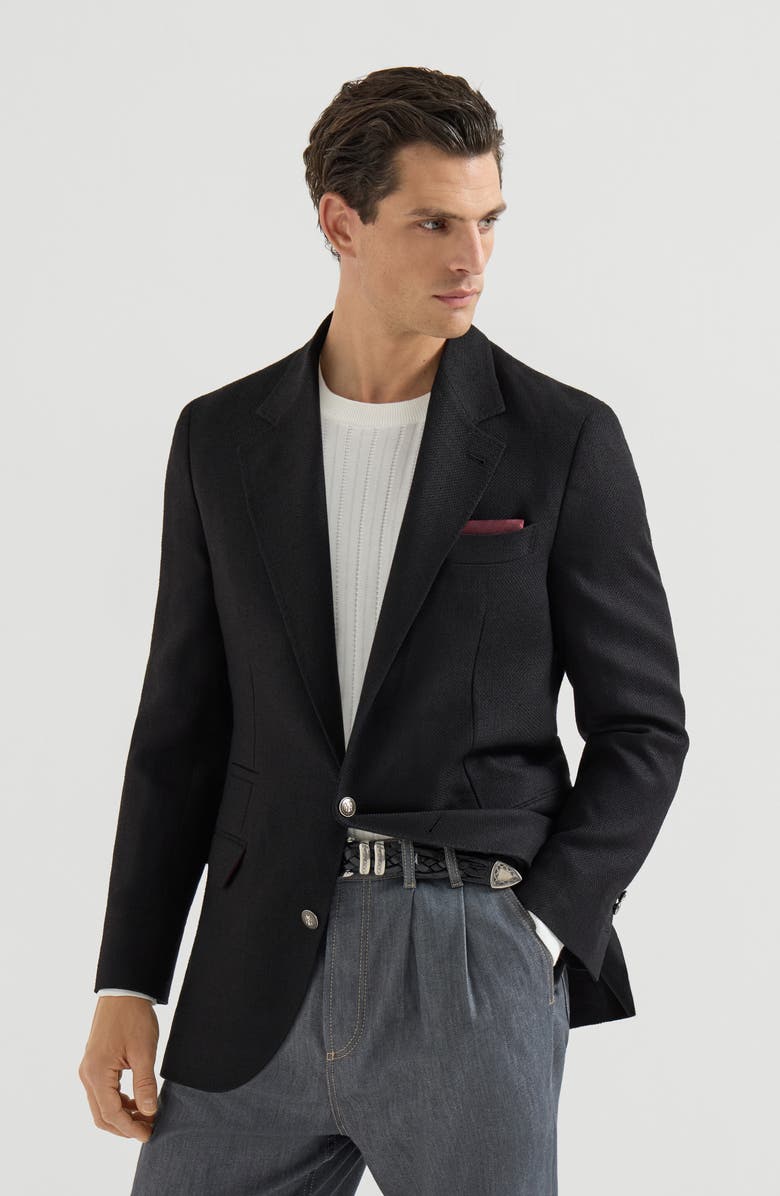 Brunello Cucinelli Hopsack deconstructed blazer, Main, color, Black
