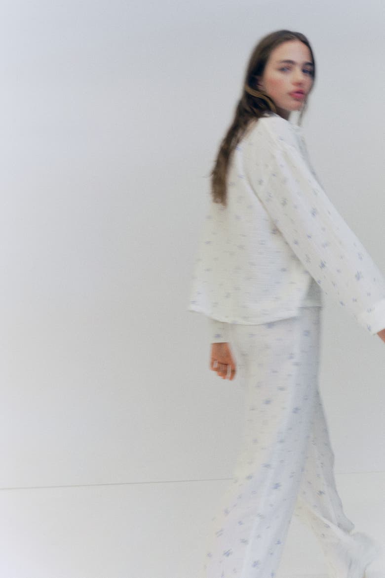 Cotton Muslin Pajamas, Alternate, color, Cream/floral