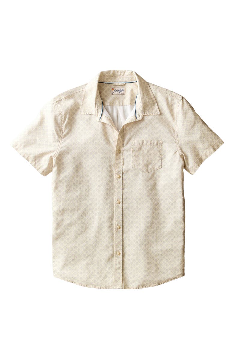 Marine Layer Better Than Short Sleeve Button-Up Shirt, Alternate, color, Cream Diamond Print