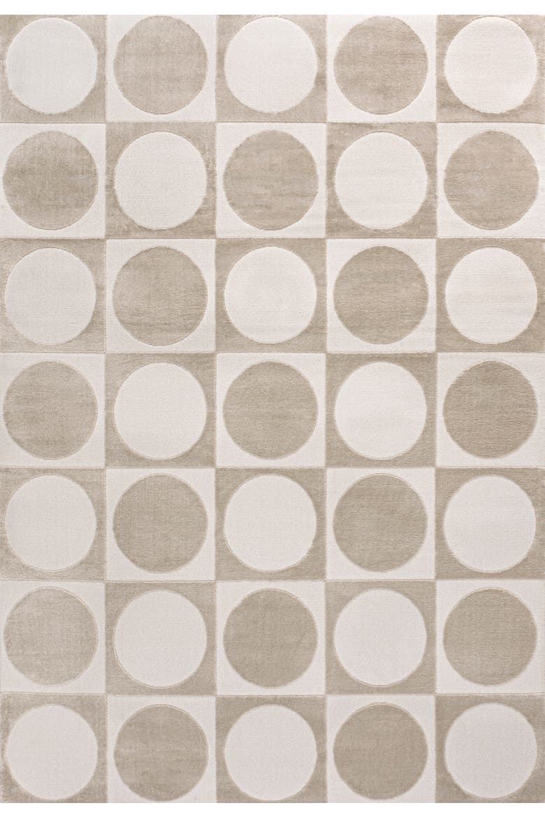 Helena Modern Geometric Circles In Squares High-Low Area Rug, Main, color, Beige/Cream