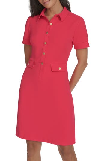 Calvin Klein Short Sleeve Shirtdress In Lipstick