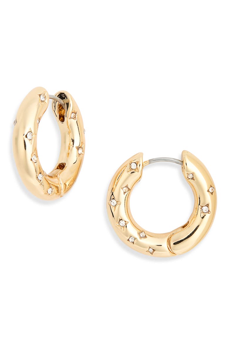 Scattered Crystal Hoop Earrings, Main, color, GOLD