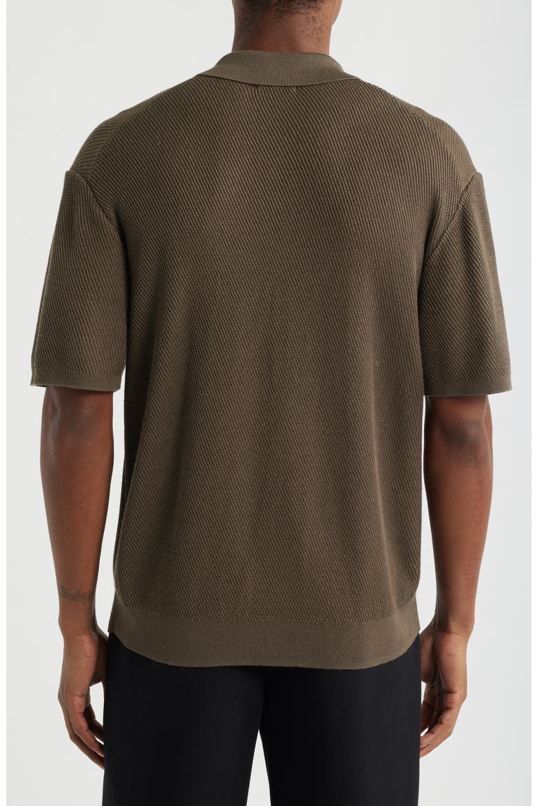 Diagonal Stitch Short Sleeve Polo Sweater, Alternate, color, BROWN ACORN