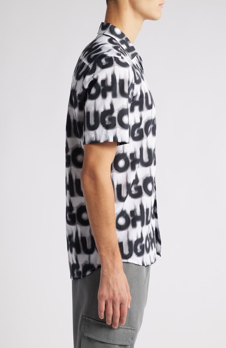 HUGO Ellino Logo Print Cotton Camp Shirt, Alternate, color,