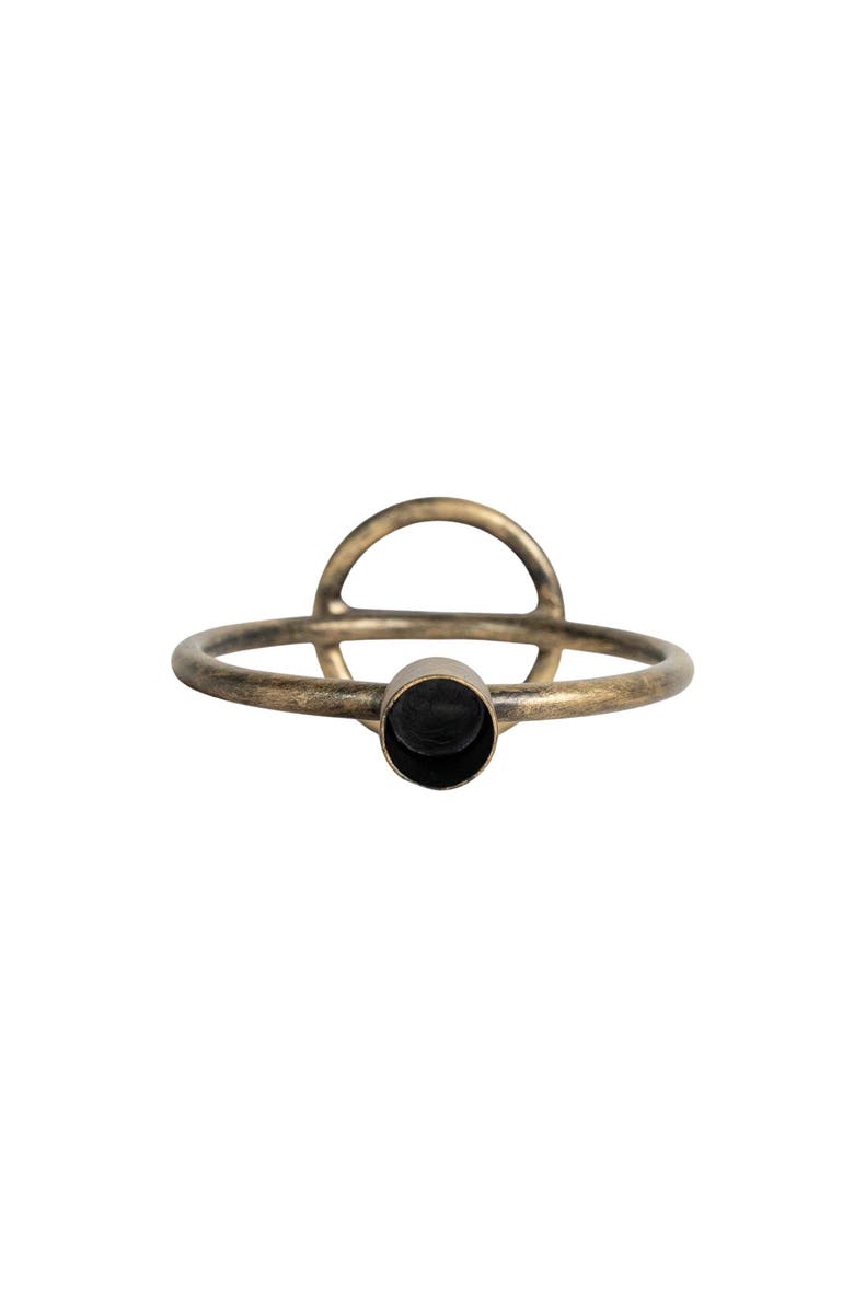 Foreside Home and Garden Brass Round Sculpture Taper Candle Holder Metal, Alternate, color, Gold