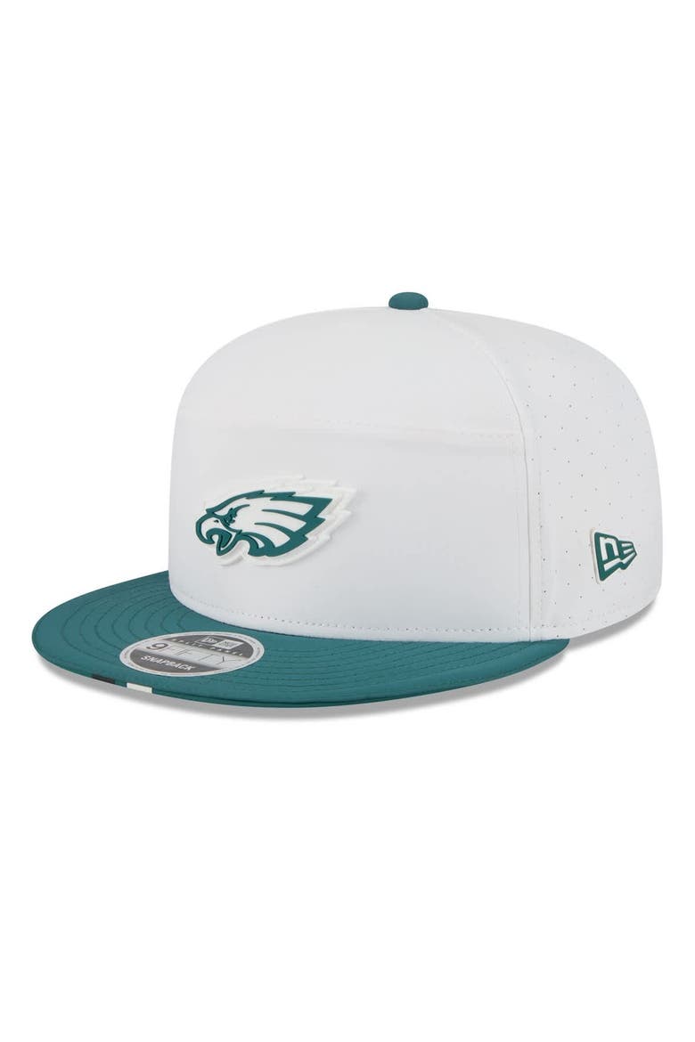 Men's New Era  White/Midnight Green Philadelphia Eagles 2025 NFL Training Camp Split Panel 9FIFTY Snapback Hat, Main, color, White