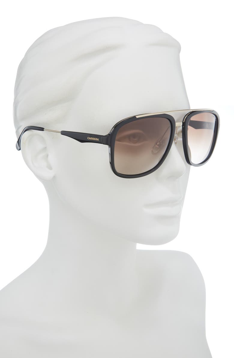 Carrera Eyewear 57mm Gradient Aviator Sunglasses, Alternate, color, Black Gold