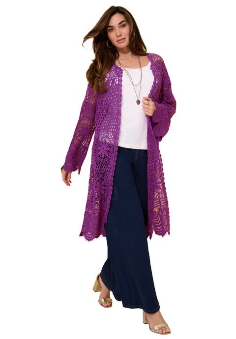 Plus Size Floral Lace Crochet Duster